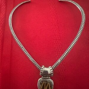 Silver design V slider/choker Necklace with Tigers Eye pendant Pendant